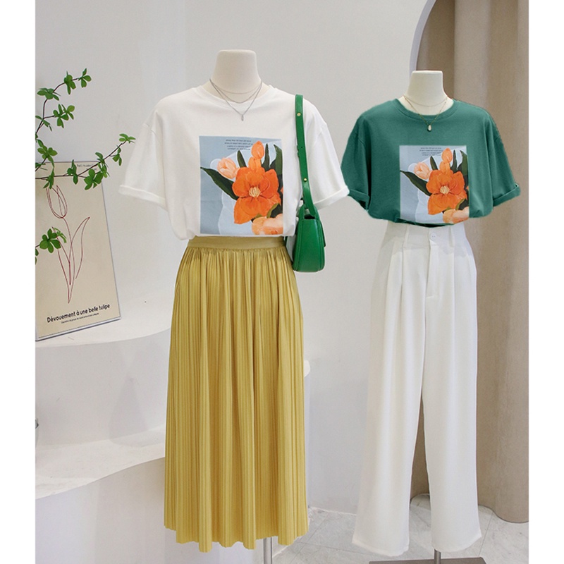 NRVP Áo Thun Tay Ngắn Cổ Tròn Bằng Vải Cotton 100% Nguyên Chất Thời Trang Mùa Hè Dành Cho Nữ Phong Cách Hàn Quốc