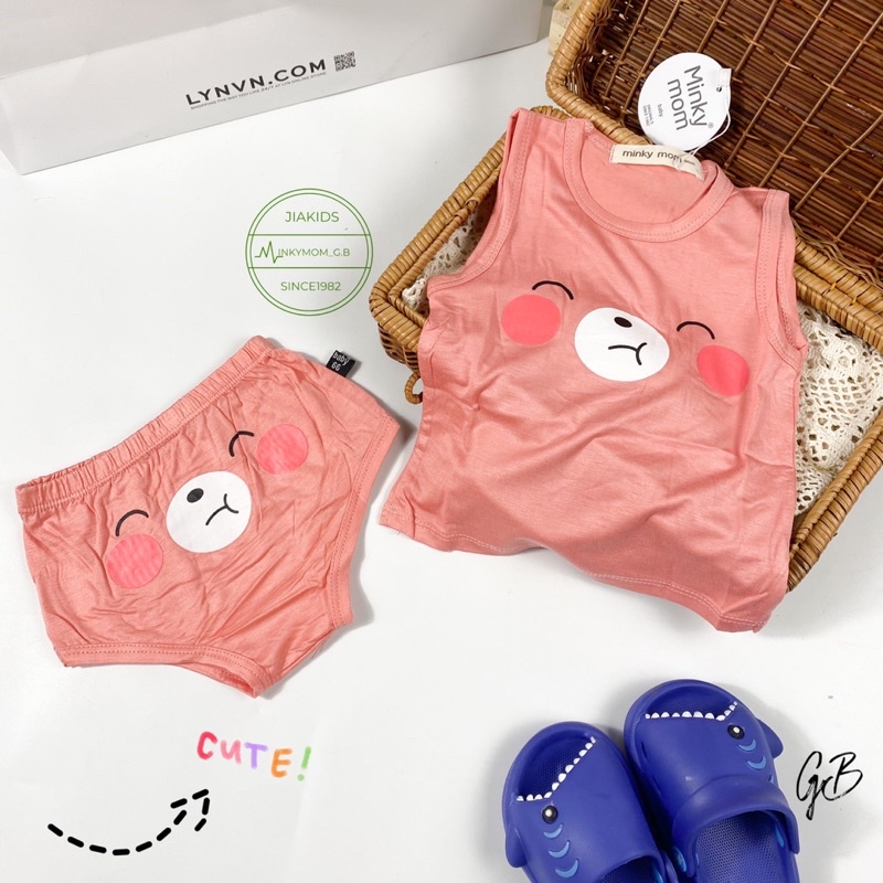 BLIN19  Bộ Ba Lỗ Quần Chip Thun Minkymom In Icon cho bé 4kg đến 14kg