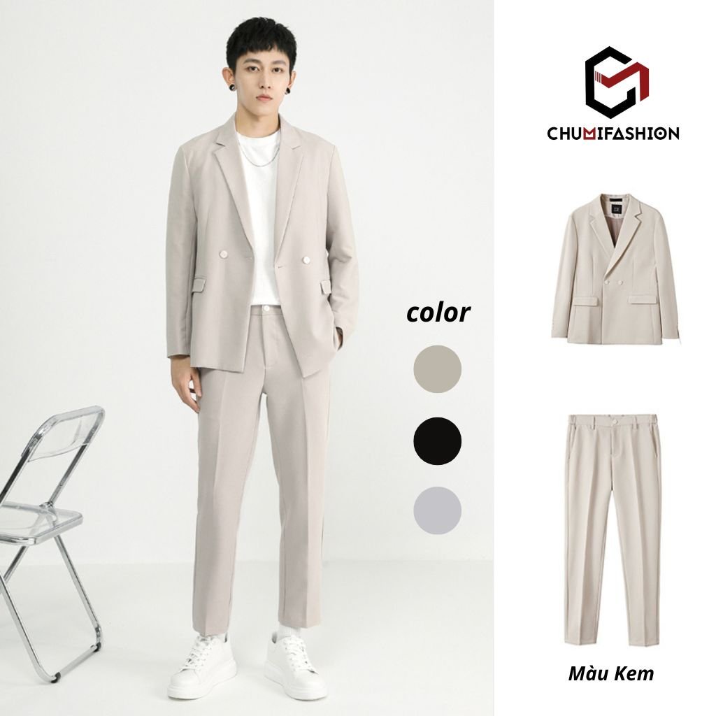 Set Blazer Nam CHUMI Bộ Vest Nam Gồm Áo Vest Và Quần Âu Lịch Lãm Sang Trọng Thời Trang Hàn Quốc AD012