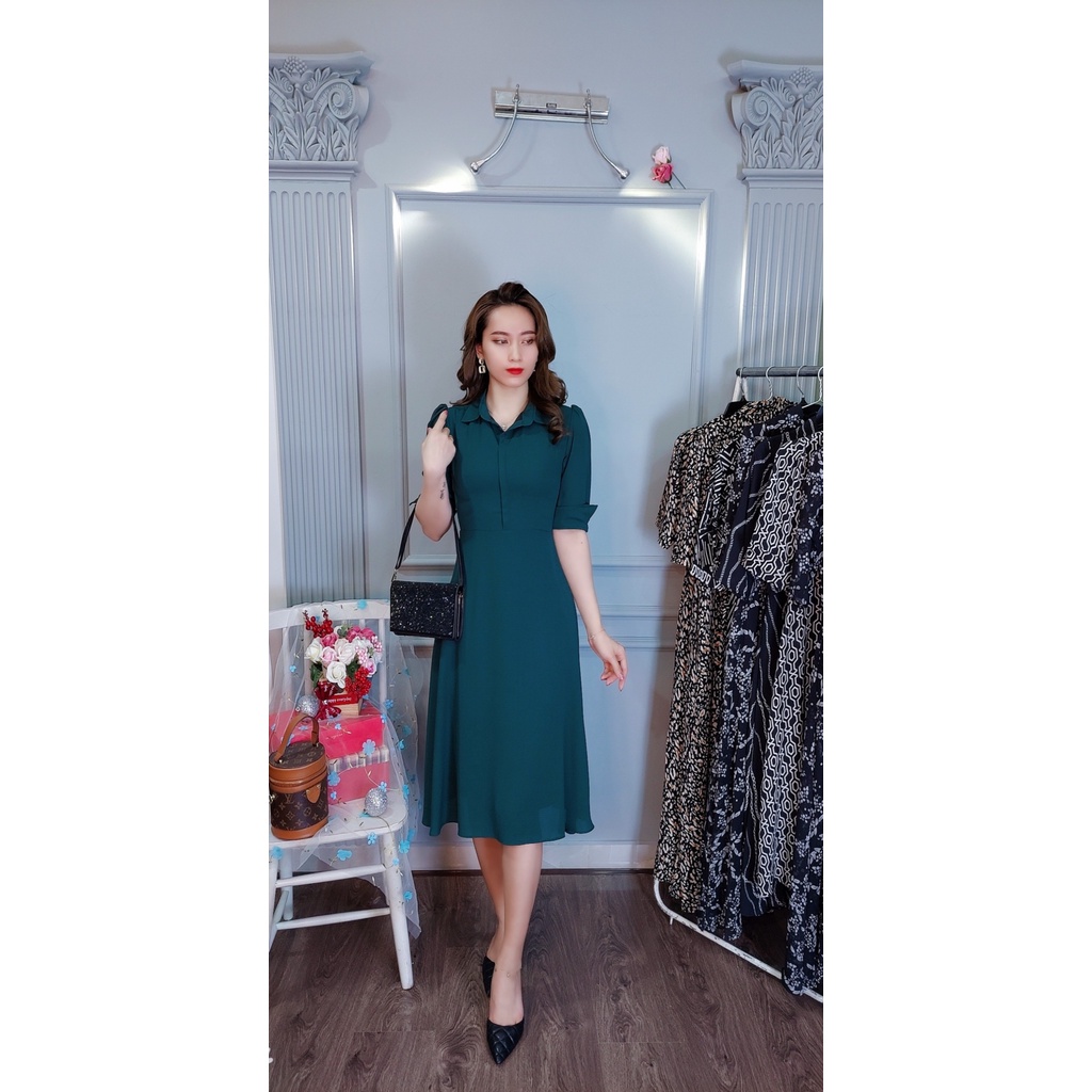 Đầm sơ mi xanh Da1468 chất vải chiffon 2 lớp