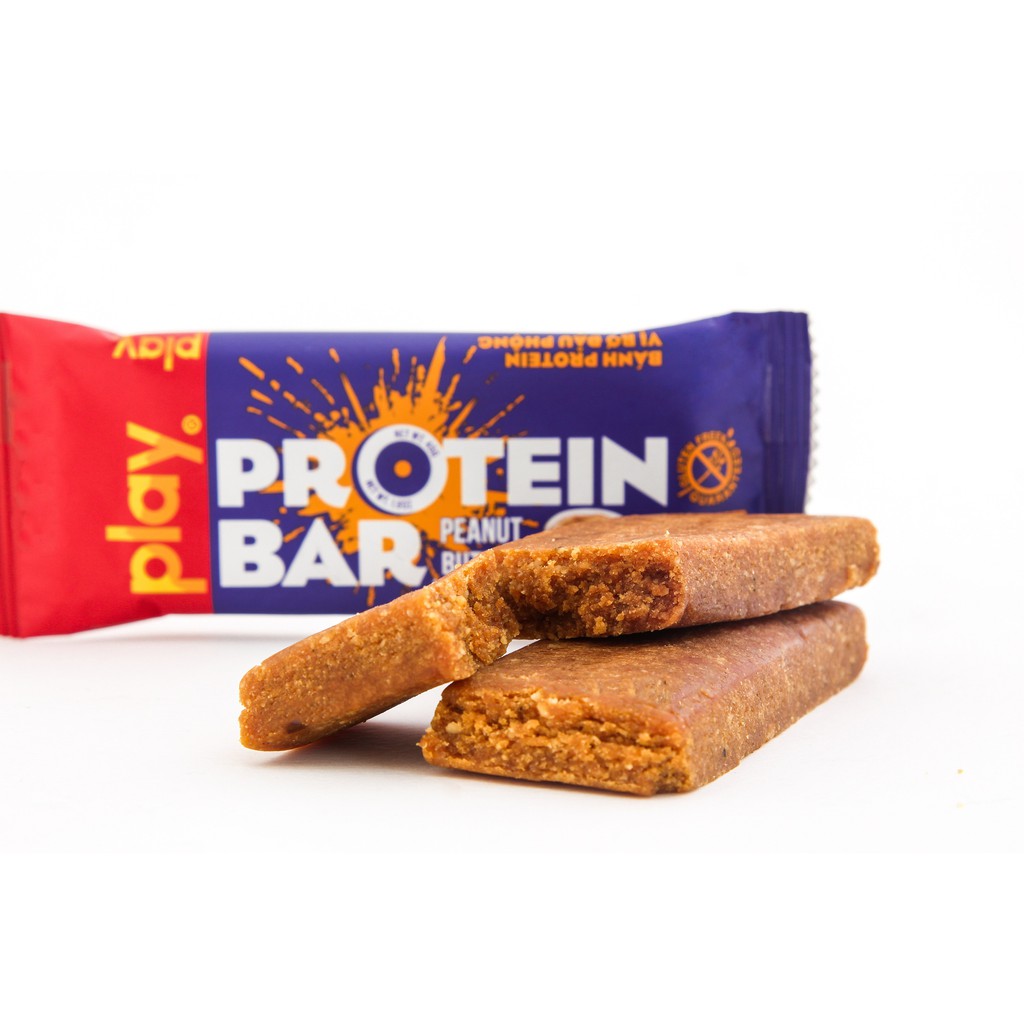 Thanh Dinh Dưỡng PLAY Protein Bar Vị Bơ Đậu Phộng - Bánh Giảm Cân Tăng Cơ Hộp 12 Thanh