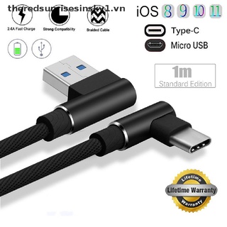 ##tss## braided 90 degree right angle type c/ios/ micro usb fast data sync charger cable .