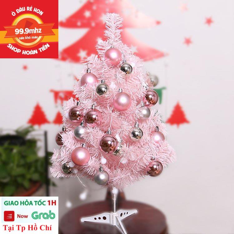 Cây Thông Noel Mini Trang Trí Noel Giáng Sinh Màu Hồng Quả Châu Cao 60cm Tặng Dây Led Để Bàn Cực Đẹp