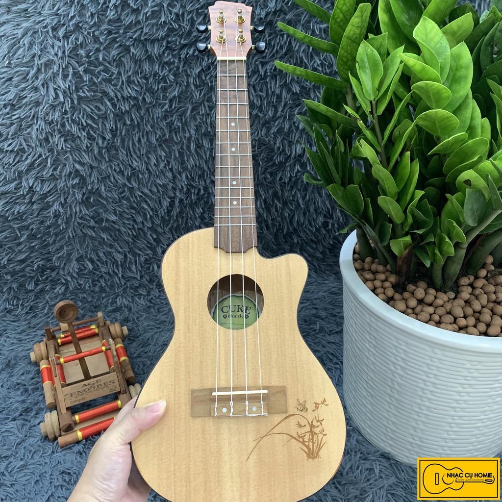 ĐÀN UKULELE CONCERT HOA KHUYẾT 23INCH KHÓA GOLD