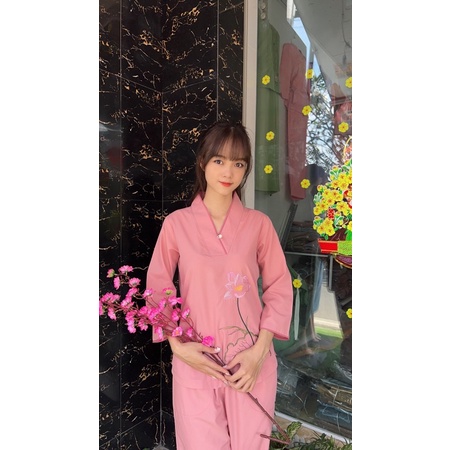 Áo lam nữ , đồ bộ lam đi chùa, thời trang nữ nút ngọc
