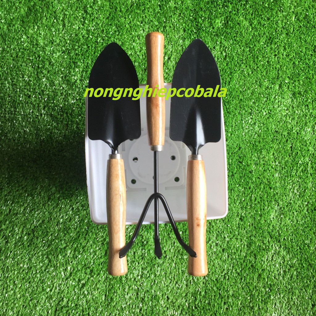Bộ Dụng Cụ Làm Vườn 3 Món Cán Gỗ Tiện Lợi, Dễ Sử Dụng (Cán Gỗ Lớn)