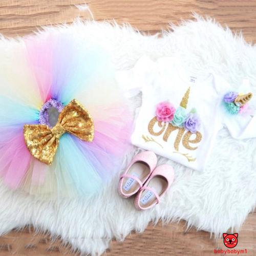 ☀Sun❤3PCS Baby Girl 1st Birthday Outfit Party Unicorn Romper Cake Smash Tutu Dress