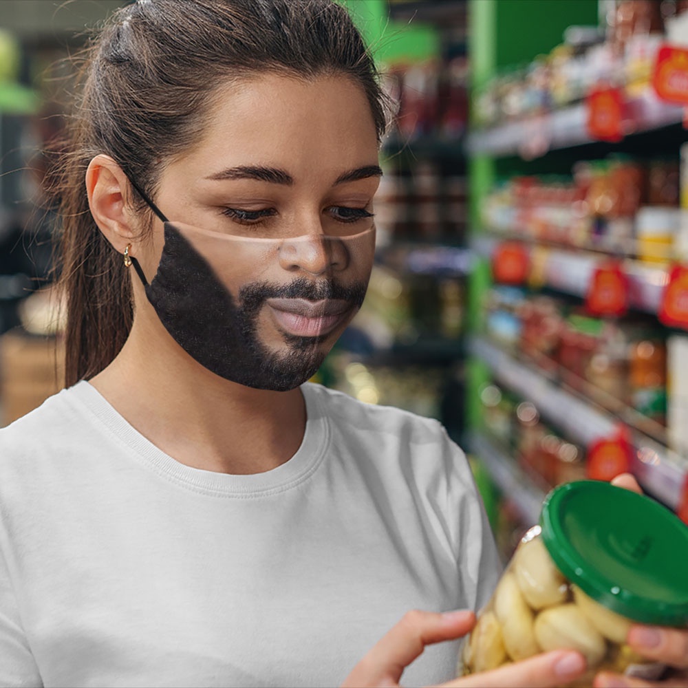 Khẩu trang in hình mặt cười chế miệng cười bựa vải mặt râu 5 CARTWELL bảo vệ toàn diện phòng dịch bệnh có thể giặt và tá