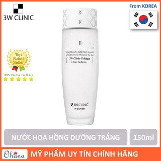 Nước Hoa Hồng Dưỡng Trắng 3W Clinic Collagen White Clear Softener 150ml