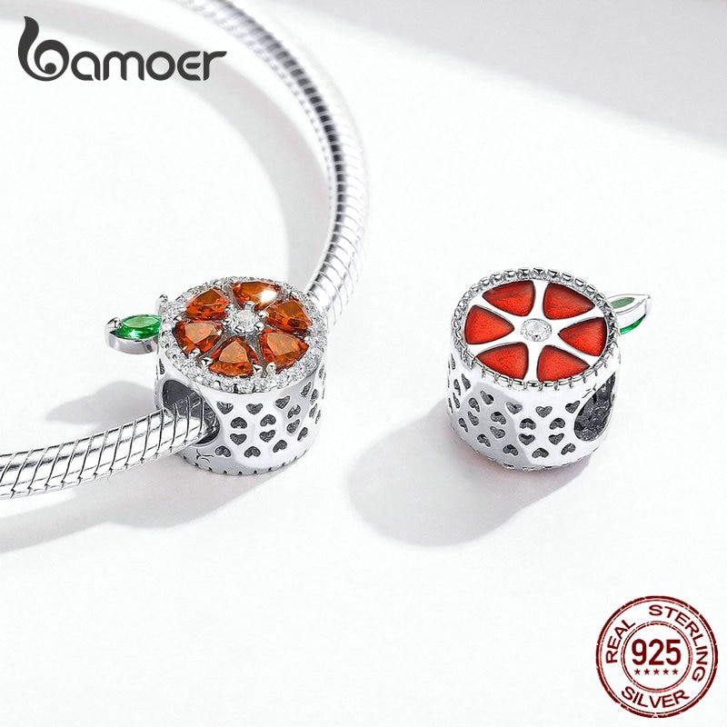 Hạt phụ kiện Bamoer SCC1277 bạc 925 họa tiết múi bưởi thời trang để trang trí vòng đeo tay