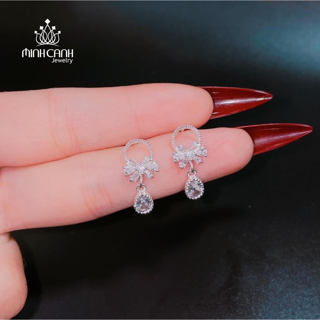 Bông Tai Bạc Vòng Tròn Nơ Treo Đá - Minh Canh Jewelry