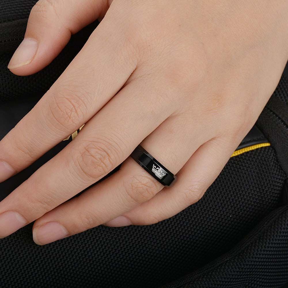 Nhẫn Đôi Hình Vương Miện Bằng Thép Không Gỉ Màu Đen Đơn Giản Phong Cách Hàn Quốc