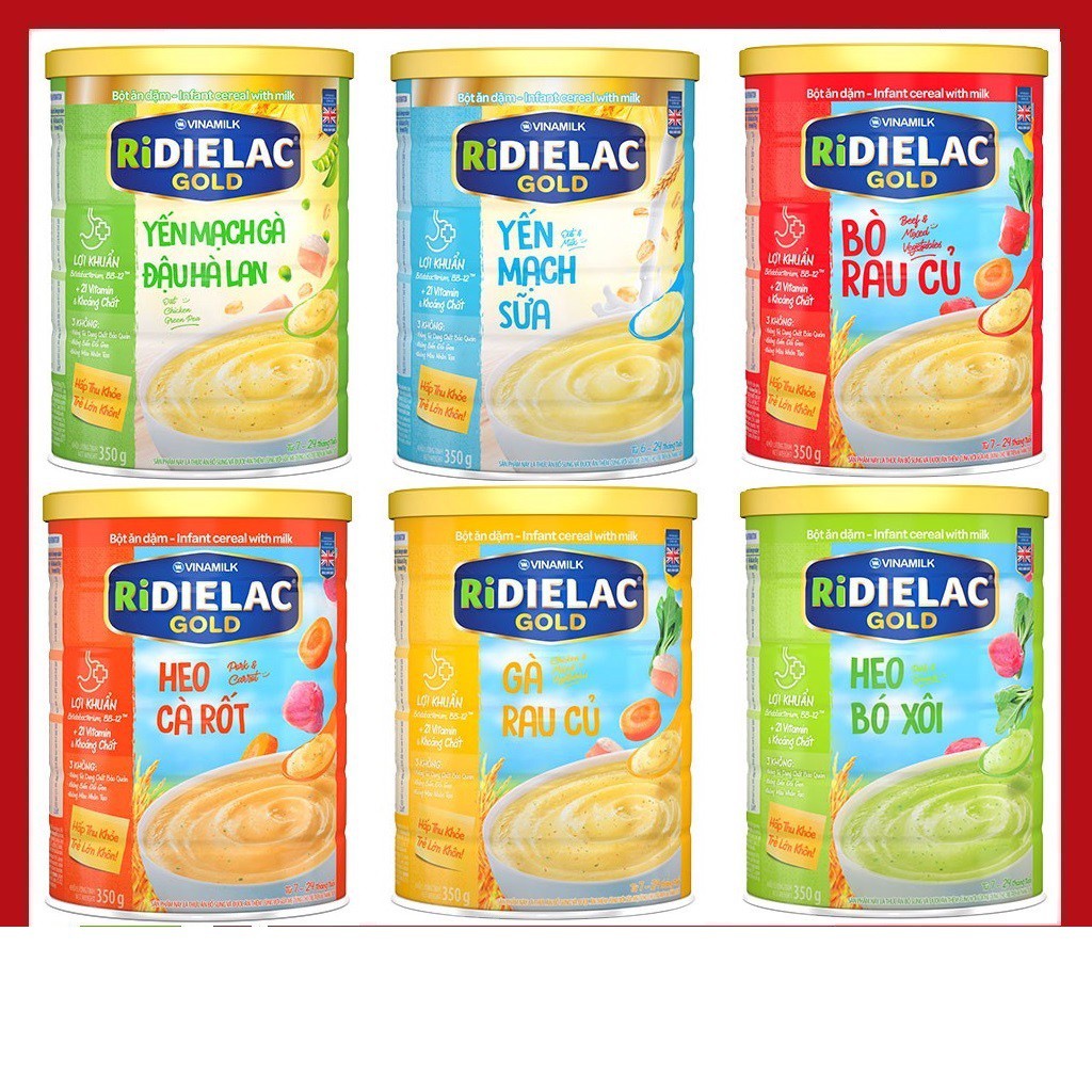 Bột Ăn Dặm Ridielac Gold Vinamilk Đủ Vị Lon 350g [ date mới nhất ]