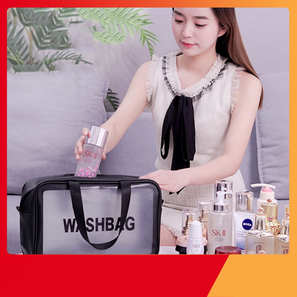 Túi hộp đựng mỹ phẩm, đồ trang điểm đi du lịch cá nhân washbag trong suốt có khóa kéo, chống thấm nước tiện dụng 88249