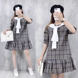 Đầm suông đuôi cá cổ thủy thủ