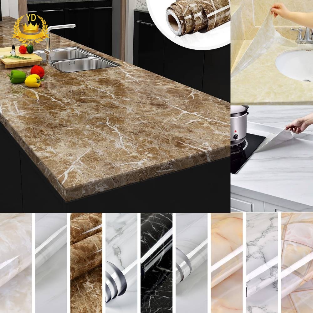 Waterproof Oil-proof Marble Self Adhesive Wallpaper Vinyl Film Wall Stickers Bathroom Bedroom Kitchen Cupboard Refresh Sticker HBAT