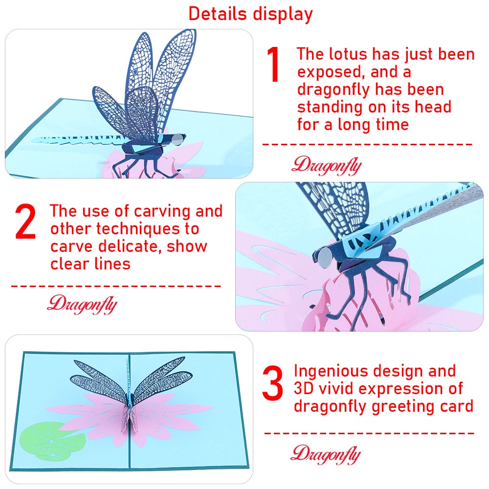 ☆YOLA☆ Hollow Love Pop Dragonfly Special Occasion Hobby Birthday 3D Pop Up Card Specialty Paper Gift Mother's Day Flowers Greeting Card