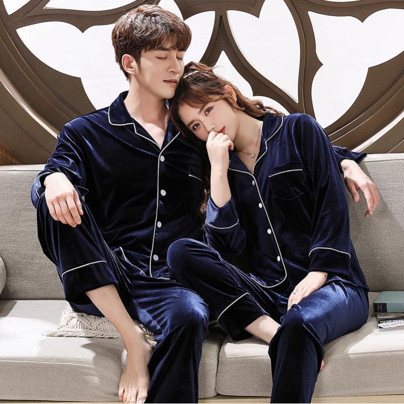 Bộ đồ ngủ pijama nhung thời trang thu đông phong cách Hàn Quốc cho nam nữ đẹp ✔