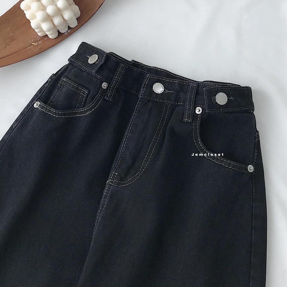 Quần Jeans Dáng Dài Nữ JEMCLOSET Quần Bò Màu Đen ZEENI Nút Cài Eo Form Rộng Thoải Mái Phong Cách Hàn Quốc Cá Tính- 2658