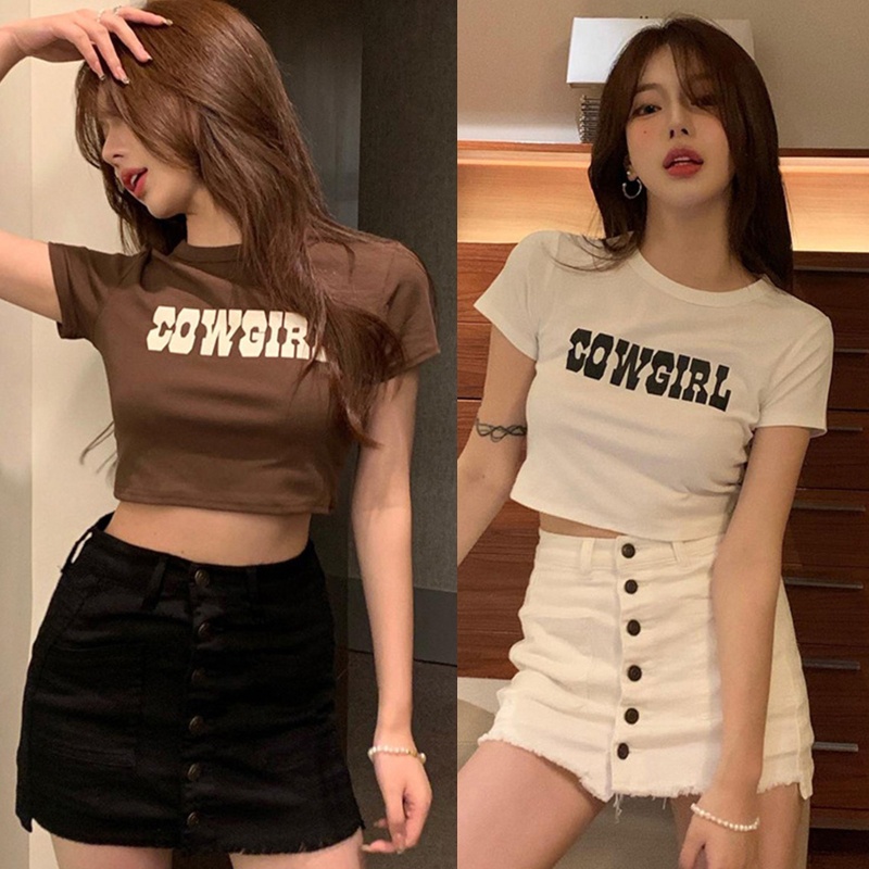 Áo Thun Nữ Ngắn Tay Cổ Tròn In Chữ Aesthetic Cá Tính