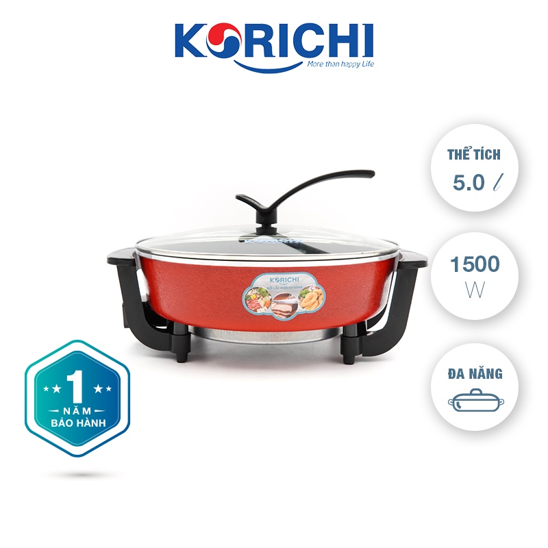 Nồi lẩu điện Korichi - KRC-3559 - 5.0L 1500W - Bảo hành 12 tháng (2 màu đỏ, ghi)