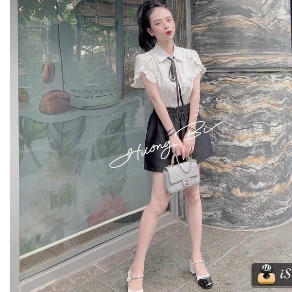 Áo sơ mi cổ nơ tay bèo siêu xinh