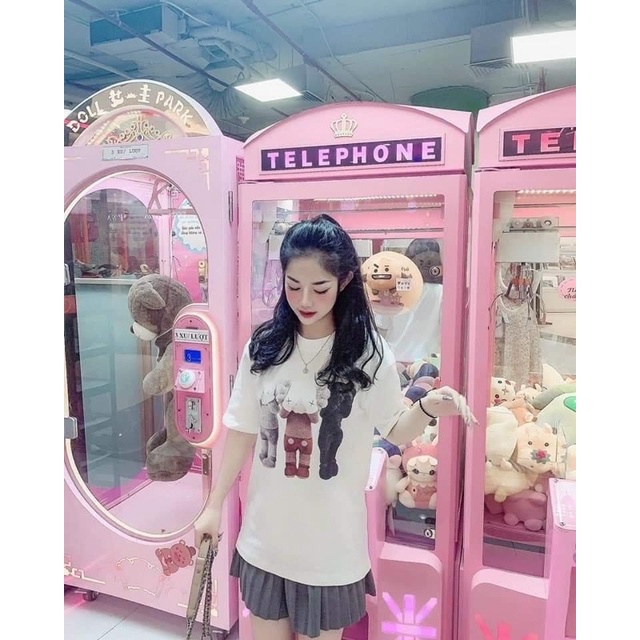 Áo thun tay lỡ cổ tròn unisex in hình 3 con gấu