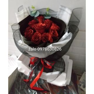 Hoa hồng nhũ kim tuyến bó 10 bông rất sang. Hình thật.
