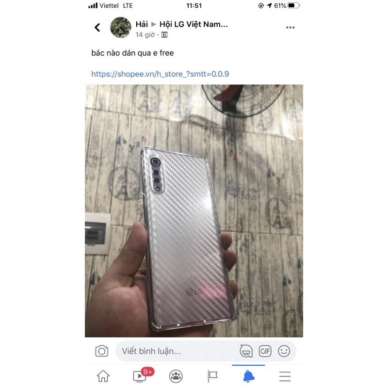 Dán lưng vân carbon lg Velvet