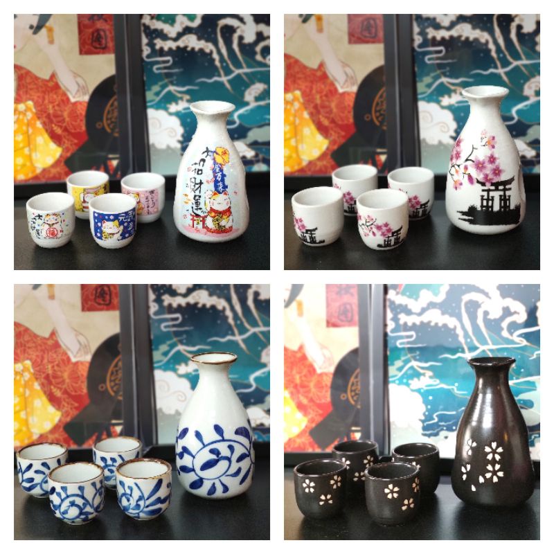 Bộ 1 bình 4 ly uống sake loại bình to 300ml