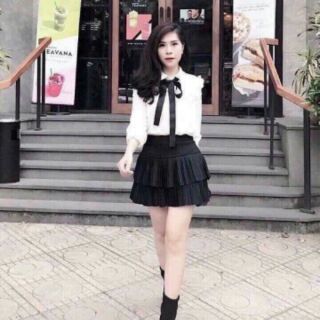 chân váy 2 tầng xếp li