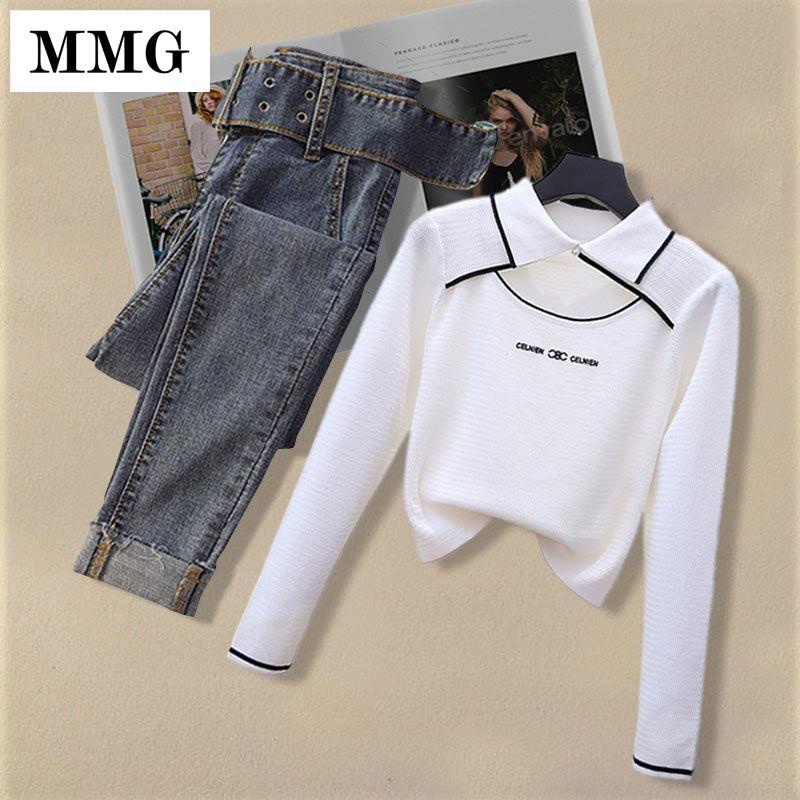❄◎☌Plus set áo kiểu + quần jeans ôm thời trang mùa thu 2021 cho nữ 15 ngày