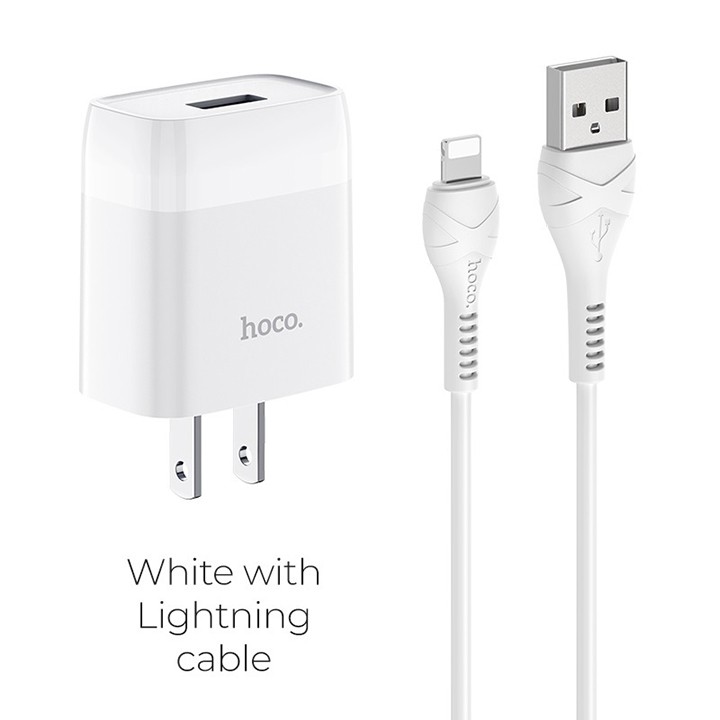 Bộ sạc nhanh Hoco C72 1 cổng USB 2.1A, dài 1m, cáp Lightning, tương thích thiết bị Apple