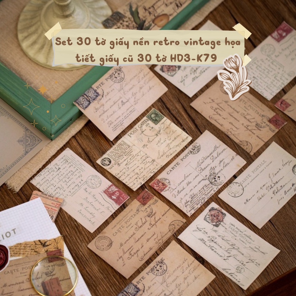 Giấy nền retro vintage họa tiết giấy cũ 30 tờ MS:HD3-K79 trang trí vintage bullet jounal decor sổ retro cổ điển
