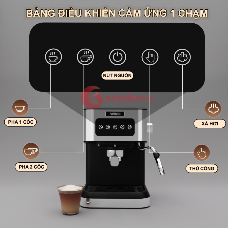Máy pha cà phê, máy pha cafe tự động, Công nghệ cao cấp từ Ý, Thời gian pha 15-25 giây !