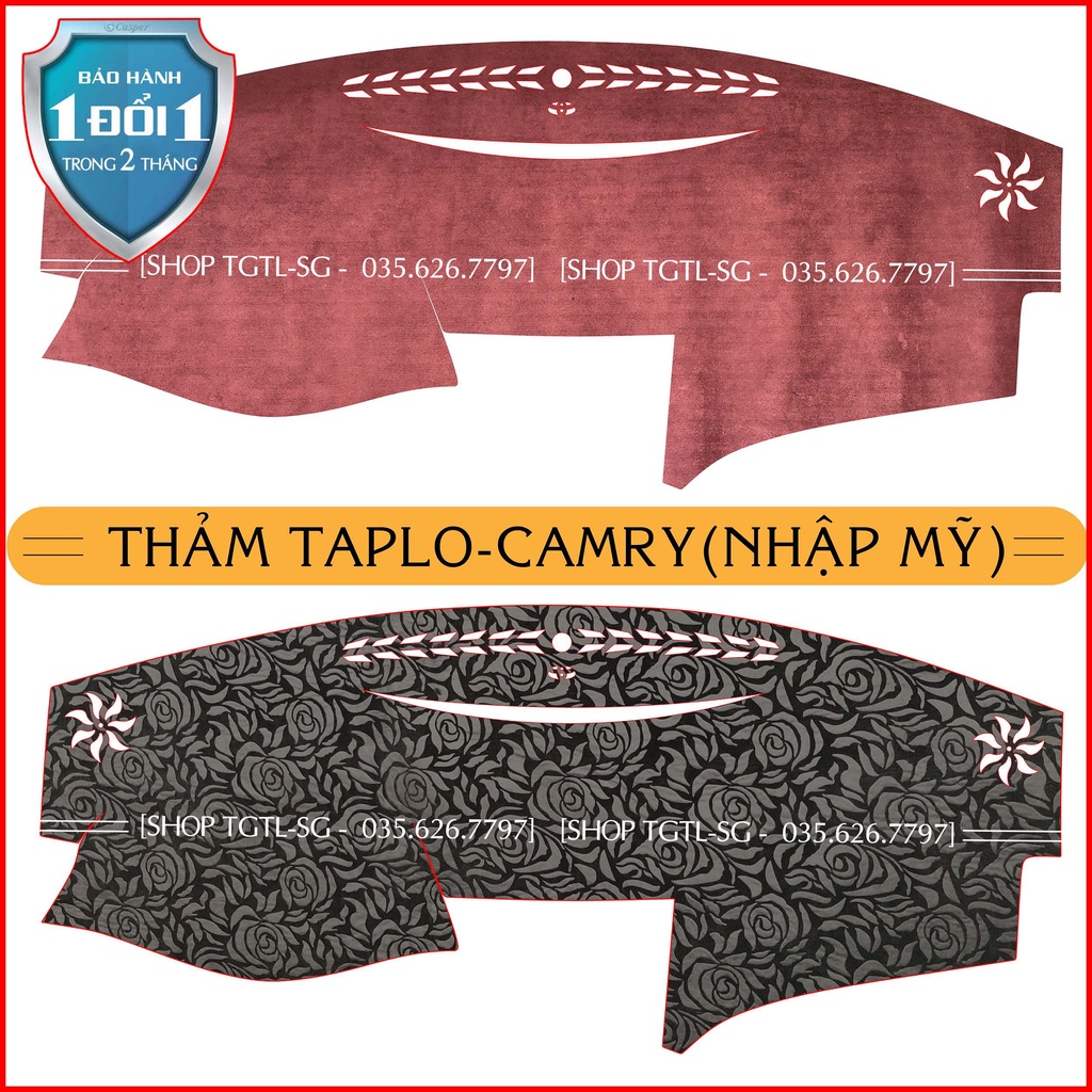 [Camry LE2.0 2008-2014] Thảm Taplo oto loại da vân gỗ,da cacbon,da nỉ đen và nhung lông cừu dày 3 lớp