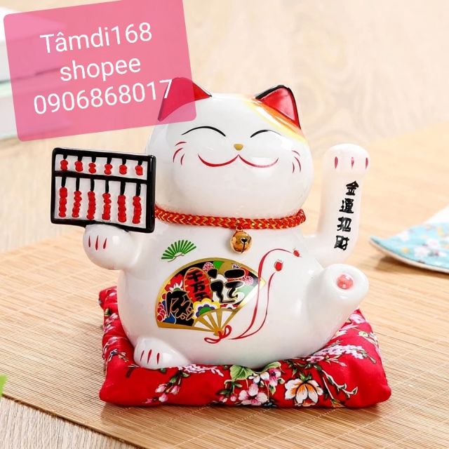 Mèo Thần Tài sứ ngoắc tay vẫy tay cao 16cm