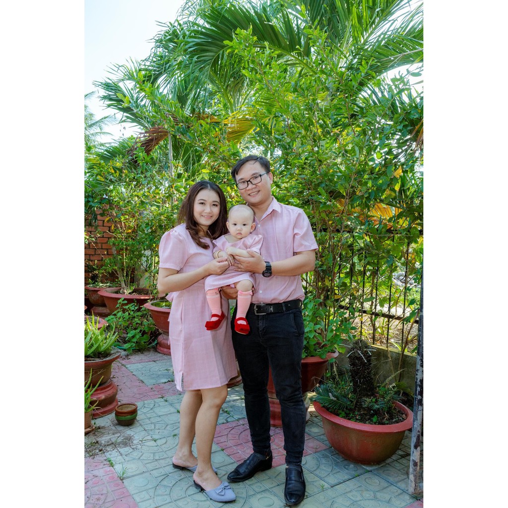 Set Sơ Mi Váy Gia Đình FIGTREE Caro Hồng Mã 158B Siêu Xinh