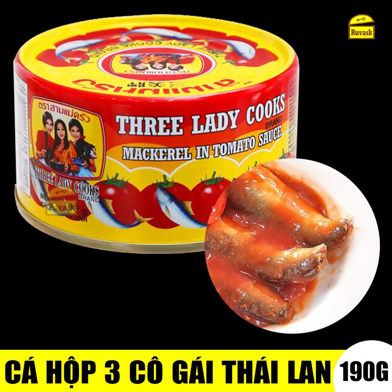 [HỘP LỚN] Cá Hộp Ba Cô Gái Thái Lan 190g - Cá Sốt Cà, Cá Nục Sốt Cà, Cá Mòi Cà Chua, Thịt Đóng Hộp Xốt Cà - Ruvask