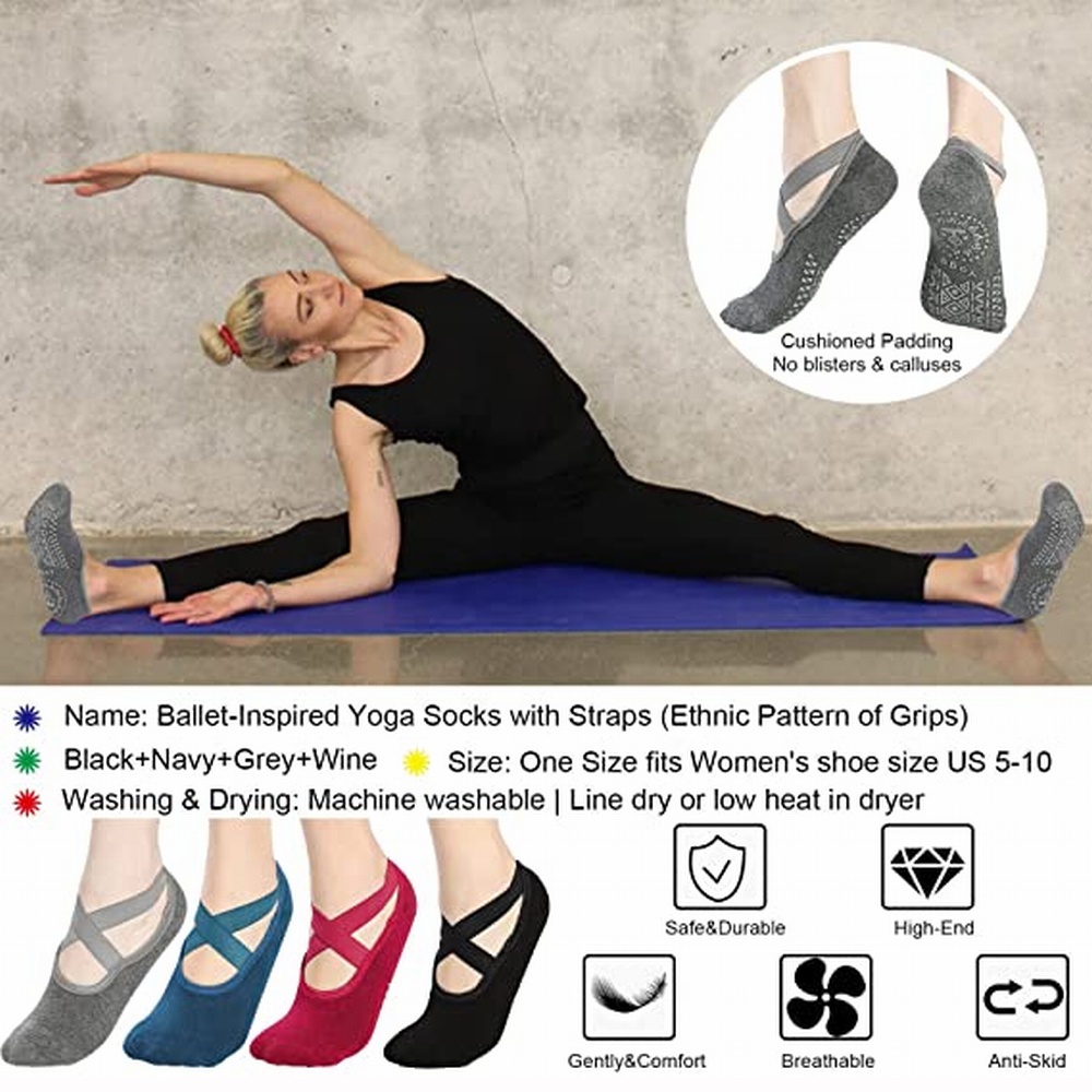 Set 4 Đôi Vớ Chống Trượt Tập Yoga Tiện Dụng Cho Nữ