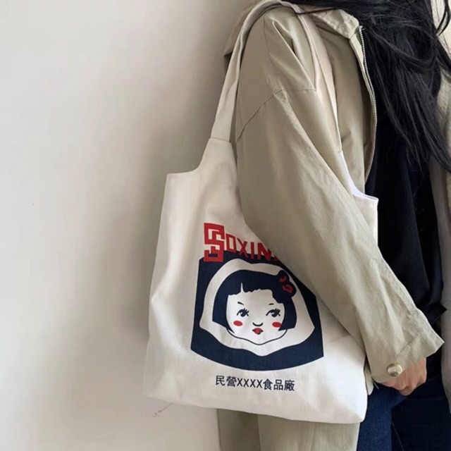 Túi tote bao tử ulzzang(tặng huy hiệu + ảnh thật)