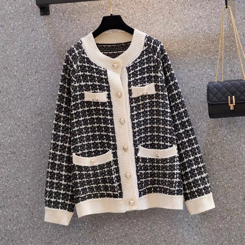 Áo Khoác Len Cardigan Kẻ Caro Viền Cực Xinh