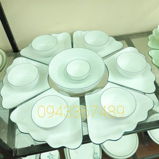   Bộ bát đĩa hoa mặt trời viền xanh đen, ĐK55cm. Hàng sứ Bát Tràng