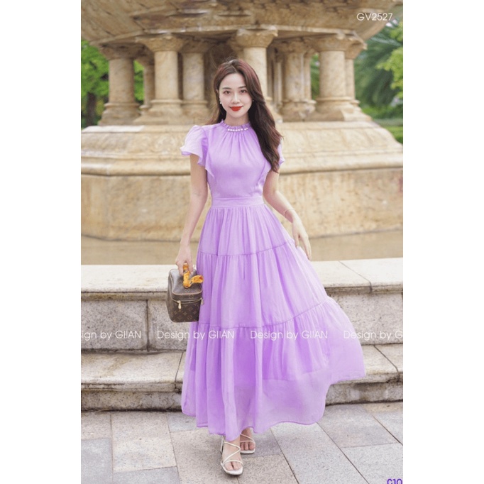 ĐẦM VOAN CHIFON CỔ CAO TAY NGẮN DÁNG XÒE ĐỘC LẠ PHONG CÁCH HÀN QUỐC MẶC LÀ MÊ UP