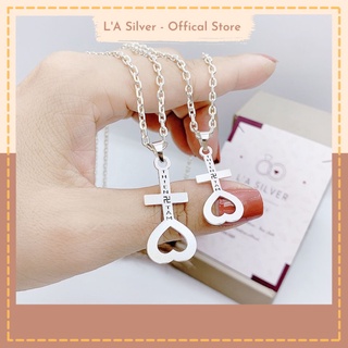 Dây chuyền đôi L'A Silver, mặt chìa mở khoá trái tim HOT HIT, MIỄN PHÍ khắc tên theo yêu cầu - LA38