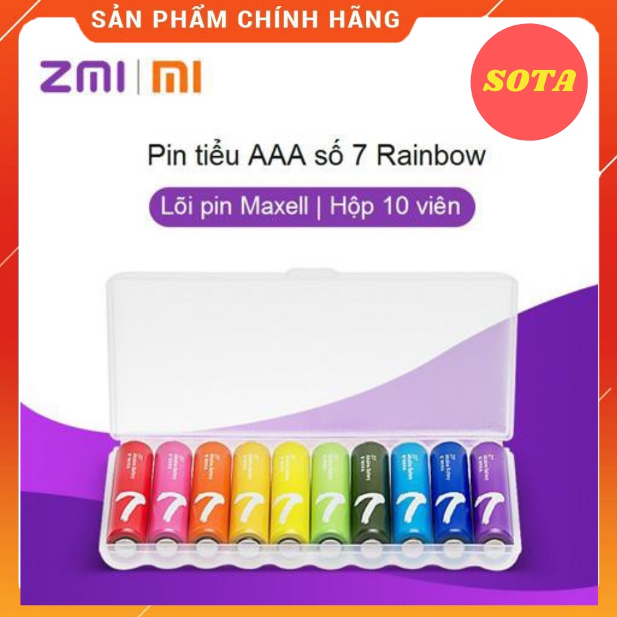 Pin tiểu Xiaomi AAA số 7 Rainbow (hộp 10 viên) dung lượng cao, dùng cho remote tv, android box