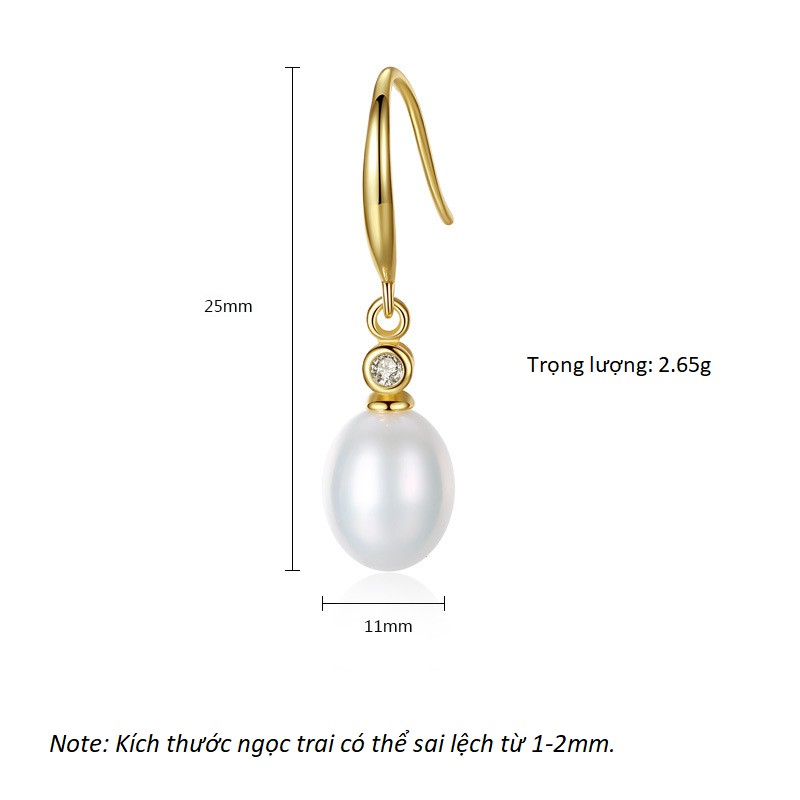 Bông tai ngọc trai nuôi nước ngọt mạ vàng 18K có giấy kiểm định chất lượng - B1932- Bảo Ngoc Jewelry