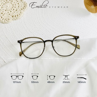 Gọng kính tròn bầu nhựa dẻo nhẹ kết hợp kim loại Emilie eyewear phụ kiện thời trang 01247