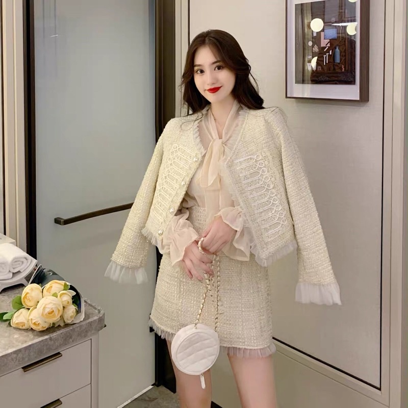 Set dạ tweed viền bèo⚡️ANDUSTORE⚡️ tiểu thư, sang chảnh.