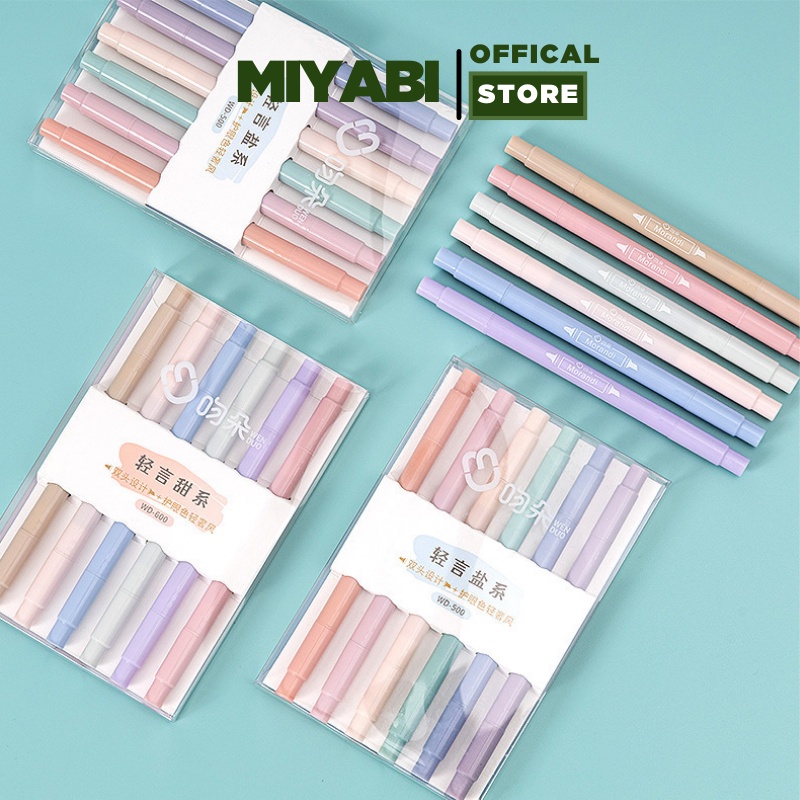 Bộ bút highlight nhớ dòng đánh dấu trang trí set 6 màu dạ quang pastel văn phòng phẩm tiện lợi cho học sinh - MIYABI